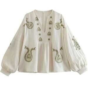 Embroidered Cream Blouse